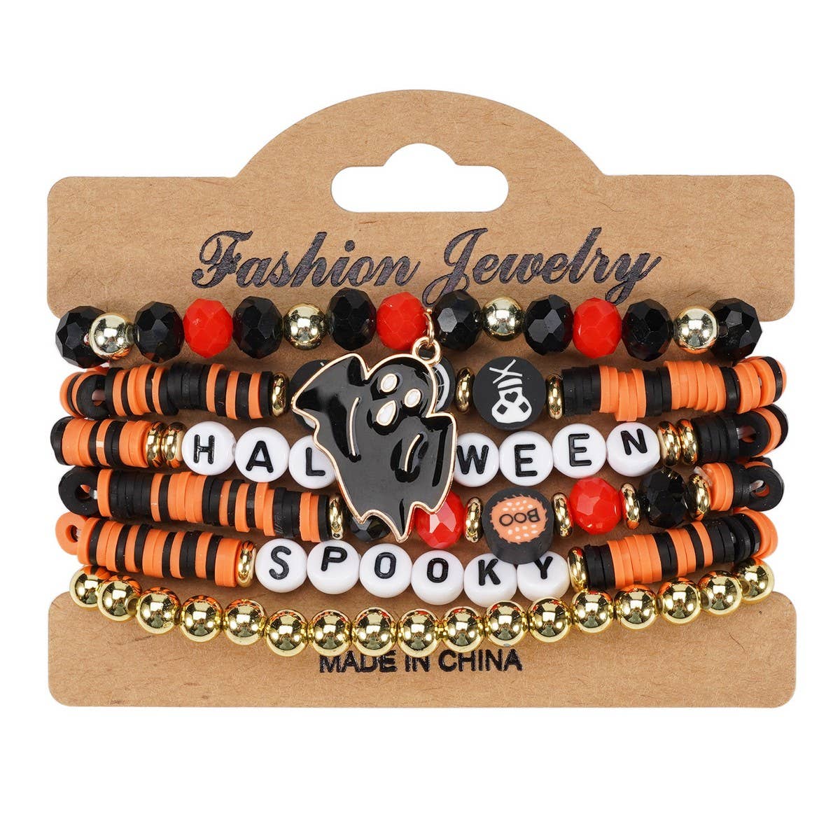 HALLOWEEN PUMPKIN GHOST BEADED BRACELET