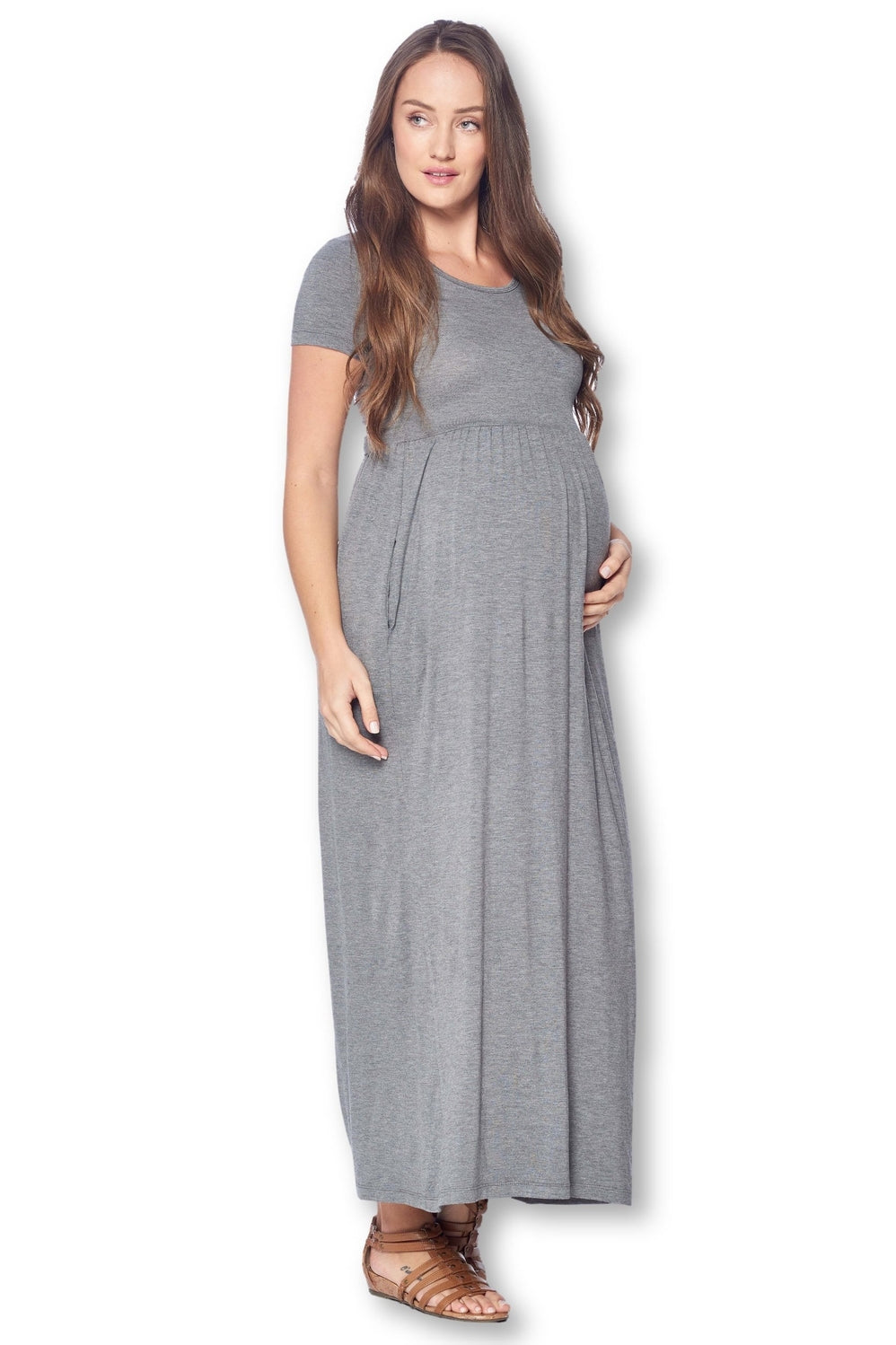 Made in USA - Charcoal Short Sleeve Loose Maternity Dress