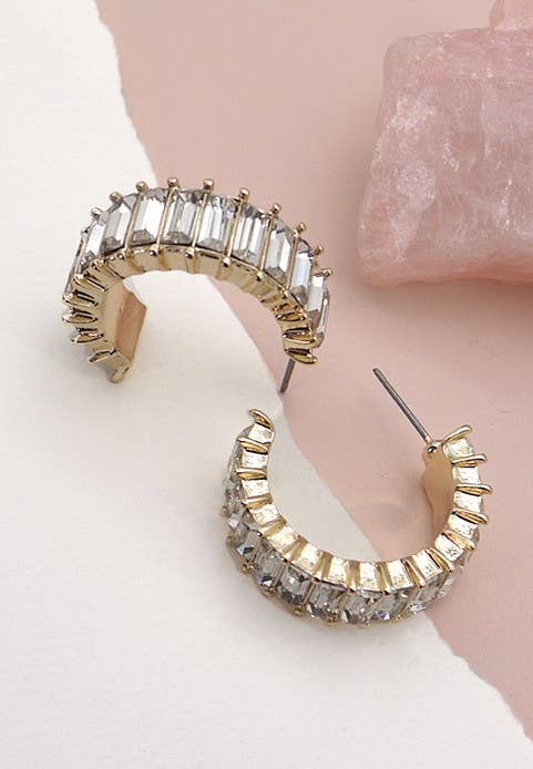 CLASSIC BAGUETTE RHINESTONE HOOP EARRING | 31E23463
