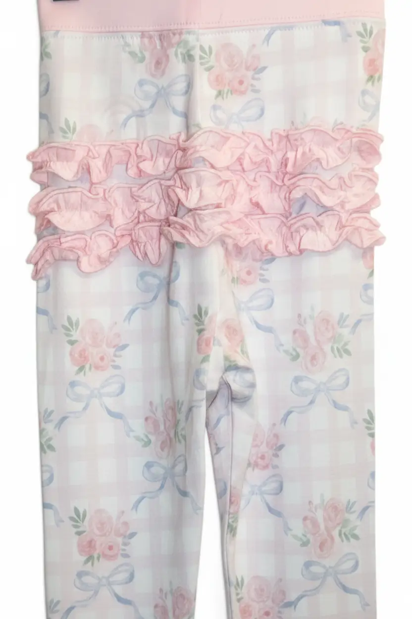 Max and Pippa - Gingham Floral Bow 2 Piece Bamboo Pajamas