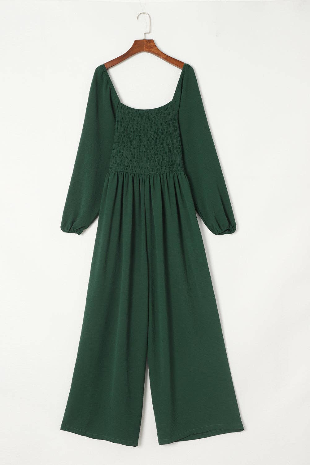 Smocked Long Sleeve Pocketed Jumpsuit