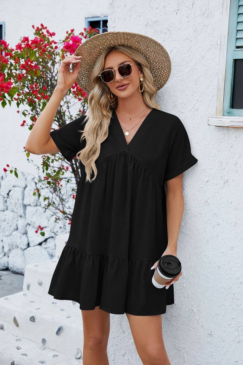 V Neck Tiered Short Sleeve Dress