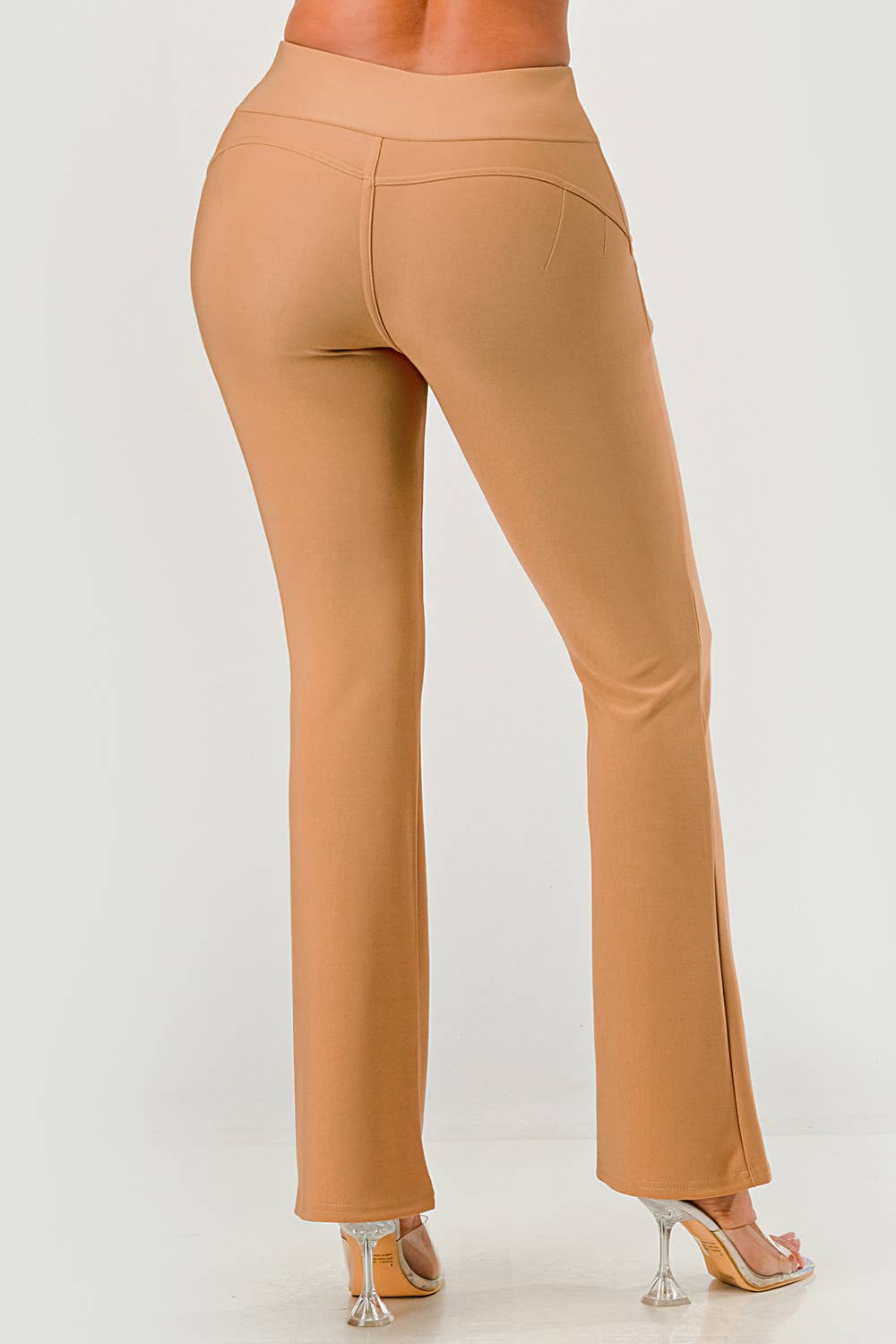 Womens Tummy Control Butt Sculpting Flare Pants With Pockets - Red