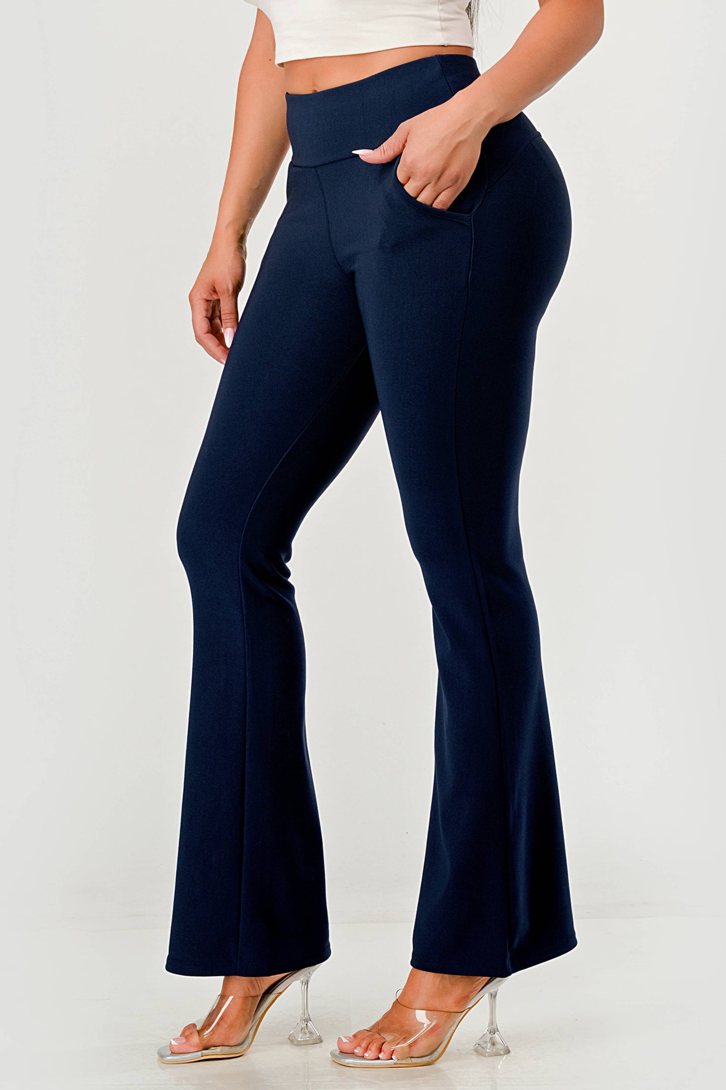 Womens Tummy Control Butt Sculpting Flare Pants With Pockets - Red