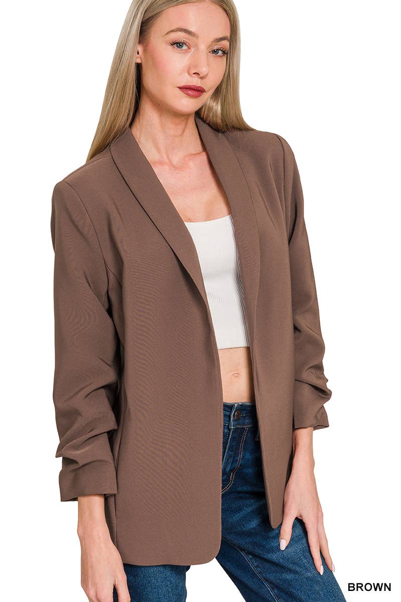 Zenana WOVEN OPEN FRONT CLASSIC BLAZER - Black