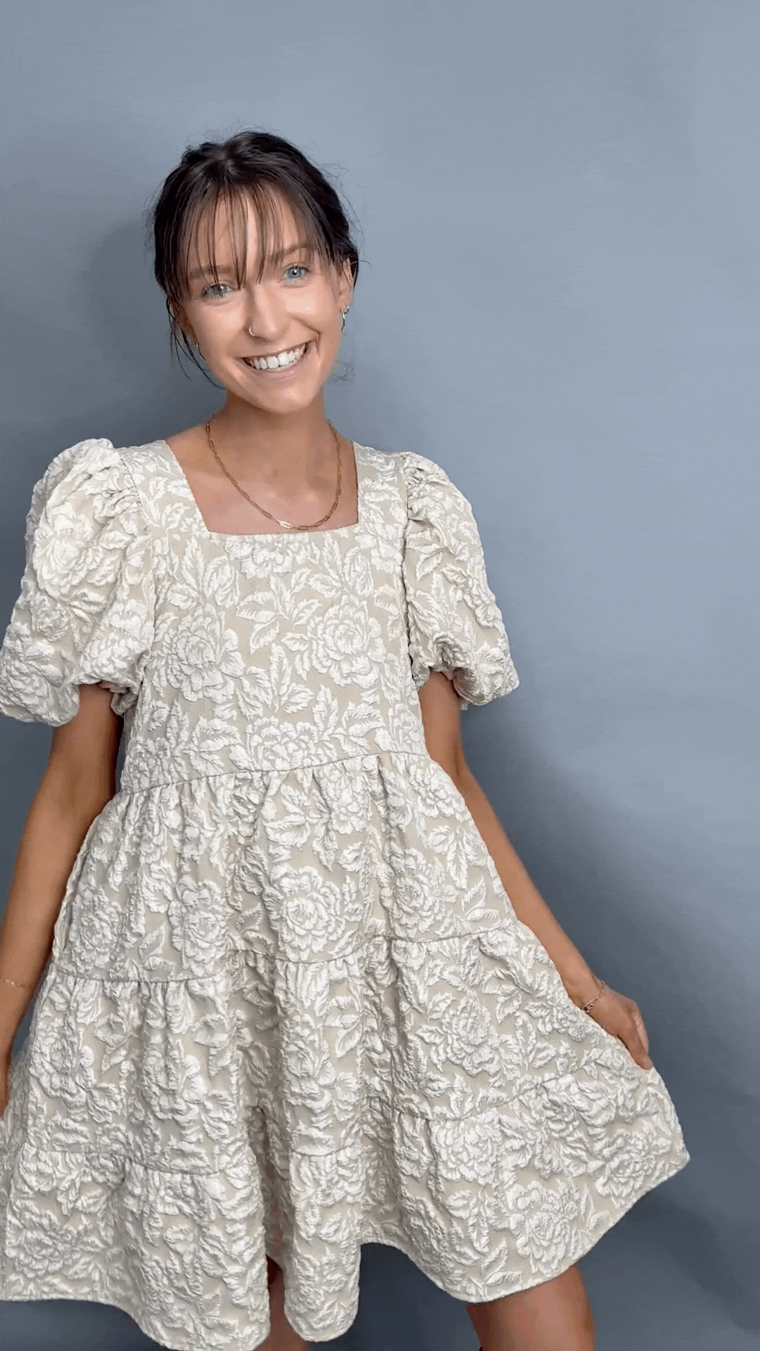 Grace & Emma Dolly Doll Jacquard Dress, Beige