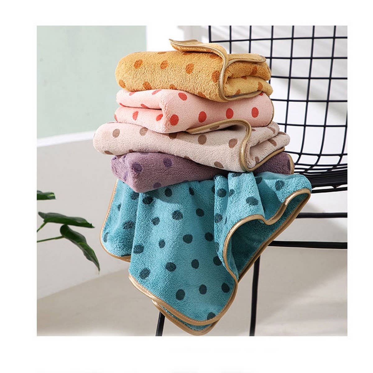 CORAL FLEECE POLKA DOT ABSORBENT FACE TOWEL - Khaki