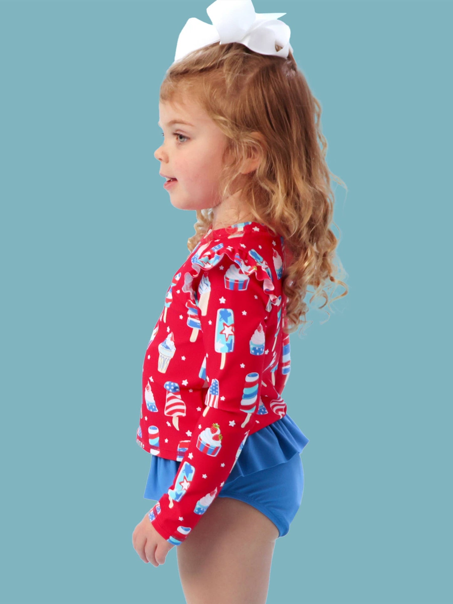 Girls Stars & Scoops Ice Cream Flutter Long Sleeve Rash Guard Skirted 2-Piece Swimsuit