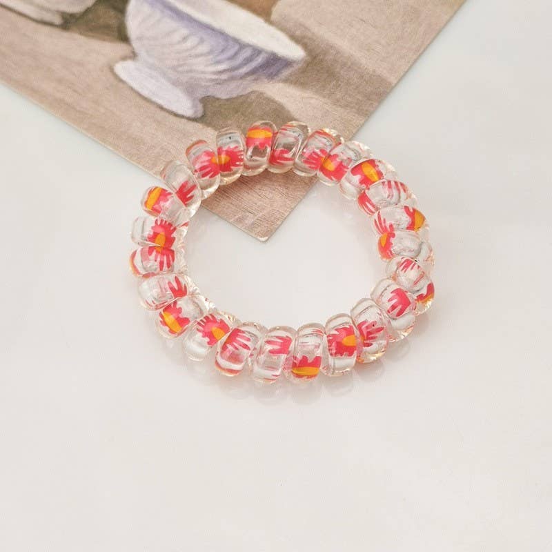 MIX  FLOWER FLORAL SET OF 5  COIL HAIR TIES