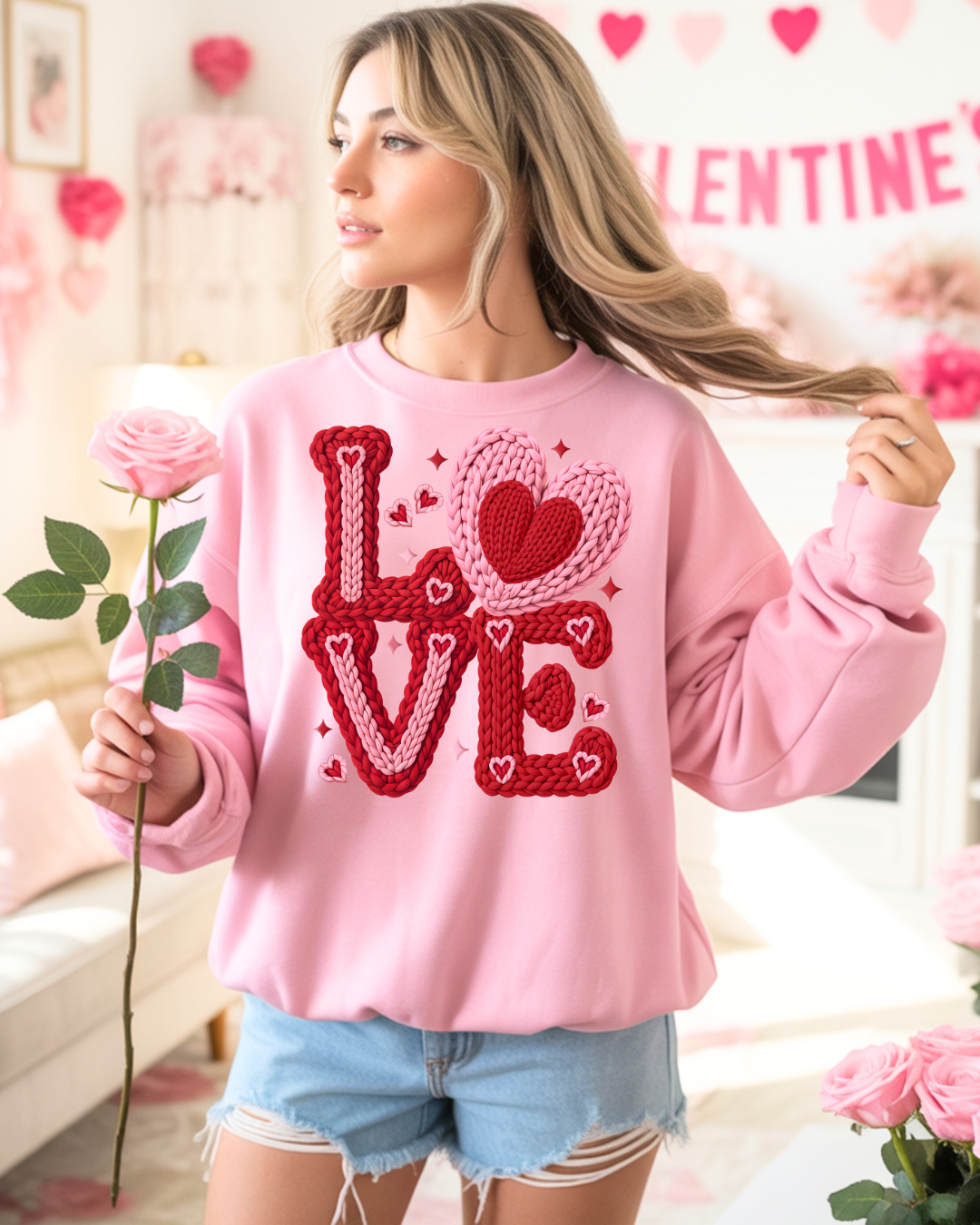 Stacked Faux Crochet Love Sweatshirt