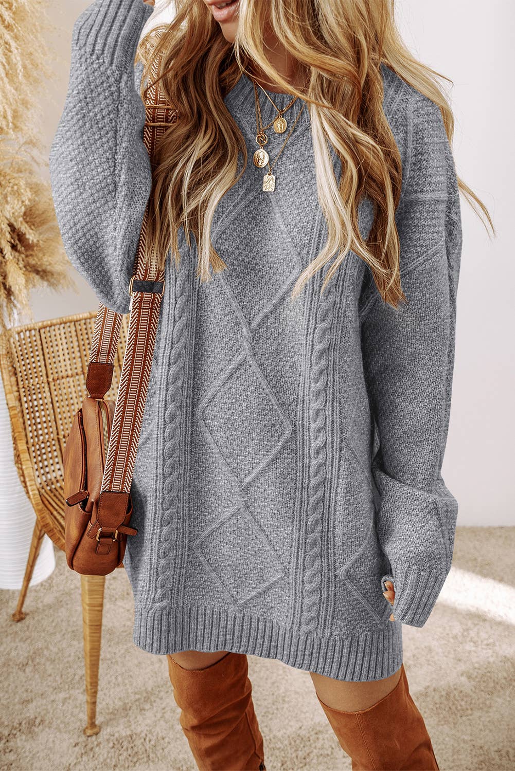 Grace Cable Knit Loose Fit Knit Sweater Dress