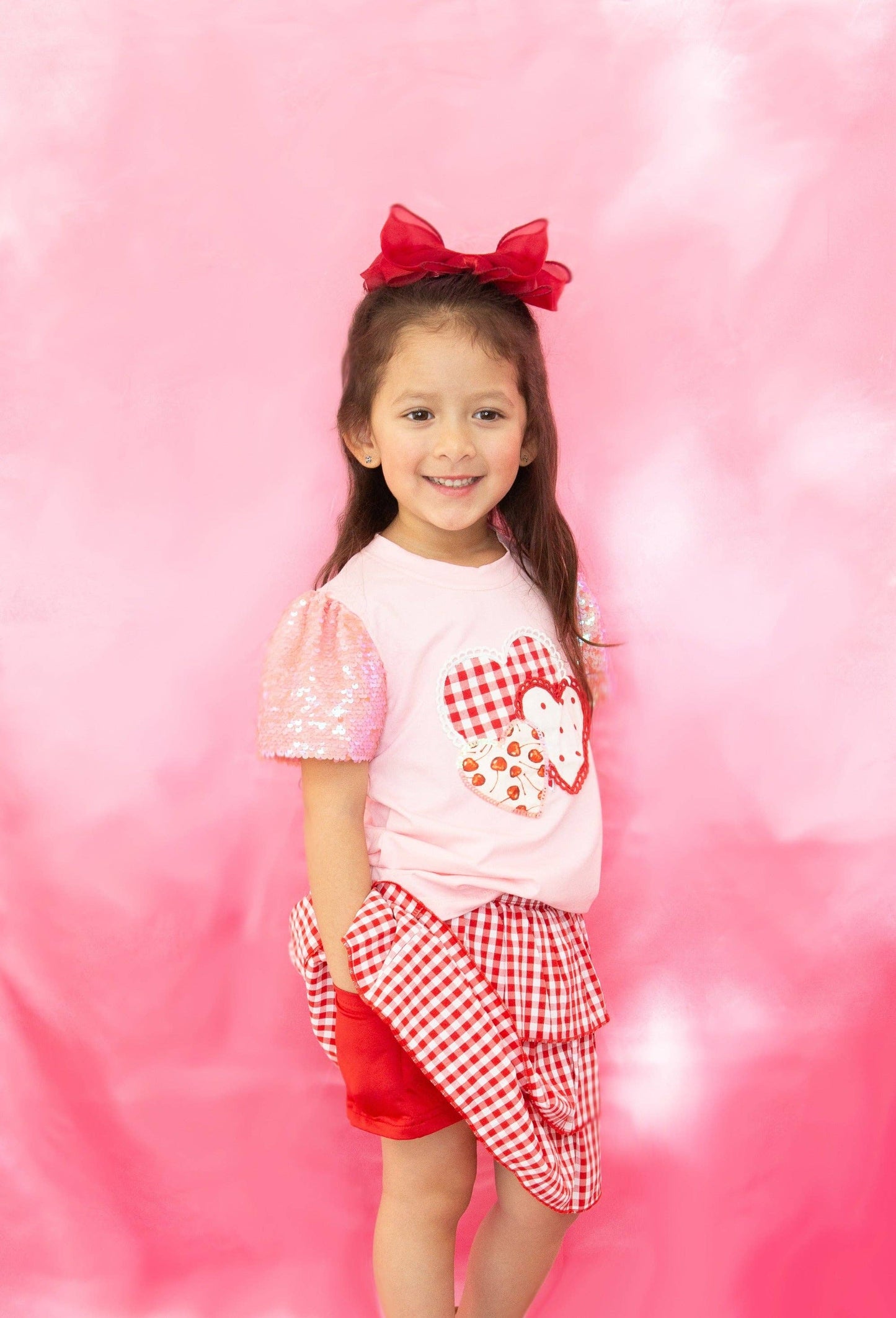 Girls' Red Gingham Ruffle Skirt with Shorts