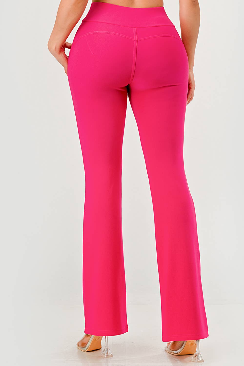 Womens Tummy Control Butt Sculpting Flare Pants With Pockets - Red