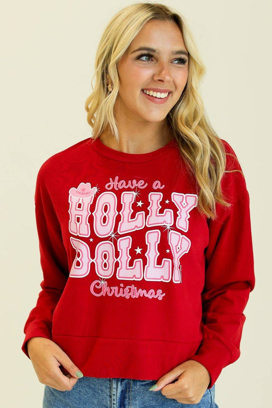 Have a Dolly Christmas on Red Cropped Sweatshirt