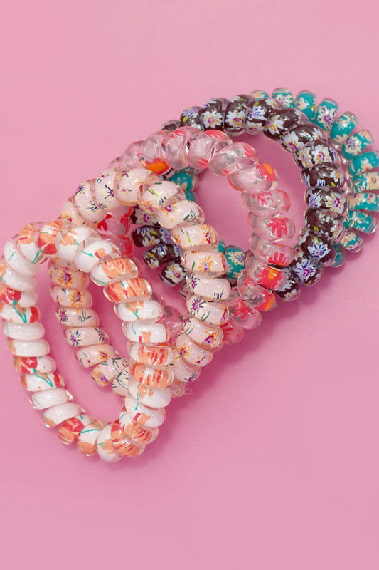 MIX  FLOWER FLORAL SET OF 5  COIL HAIR TIES