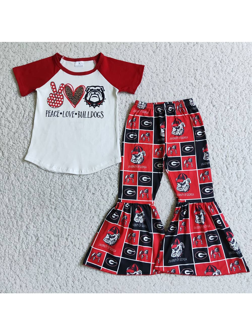 Girls Peace Love Georgia Football Red Bell Pants Sets
