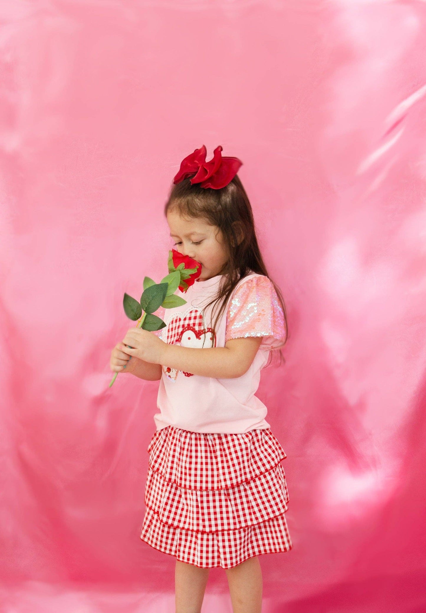 Girls' Heart Patches on Pink Princess Gingham Top