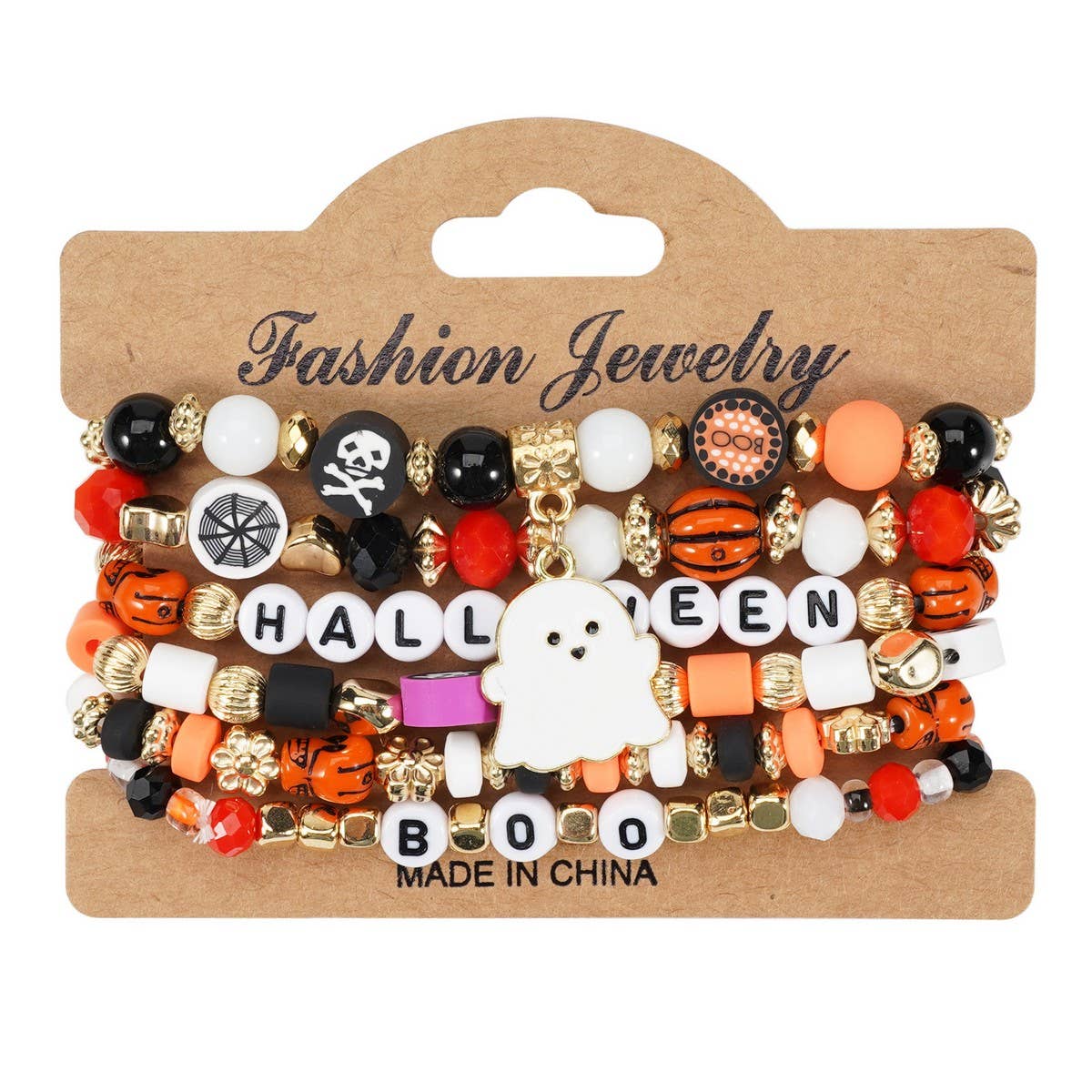 HALLOWEEN PUMPKIN GHOST BEADED BRACELET