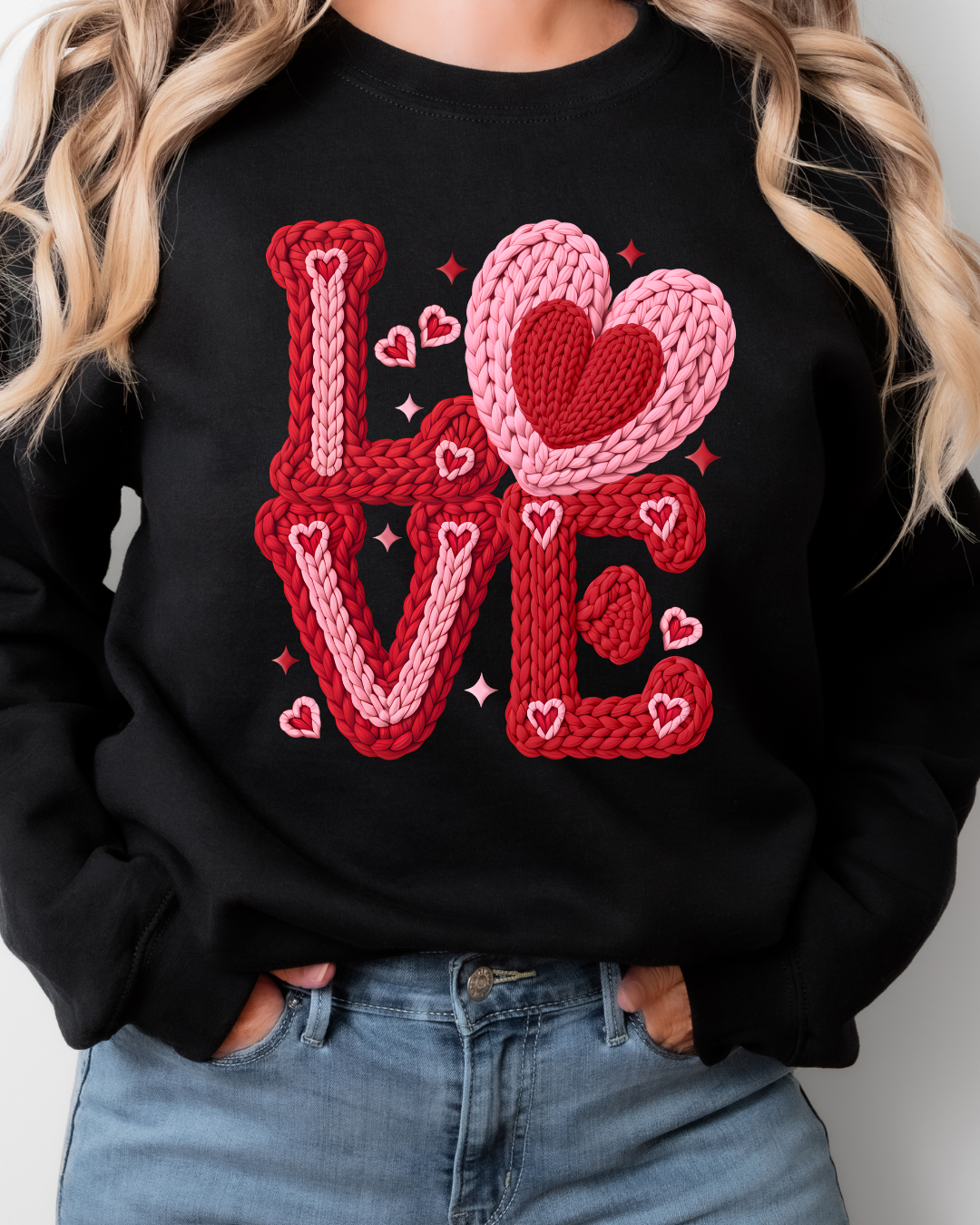 Stacked Faux Crochet Love Sweatshirt