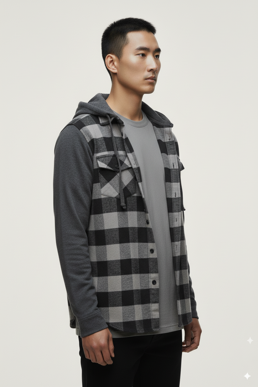 FLANNEL SHIRT WITH DETACHABLE HOOD Unisex