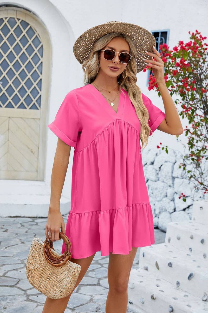 V Neck Tiered Short Sleeve Dress