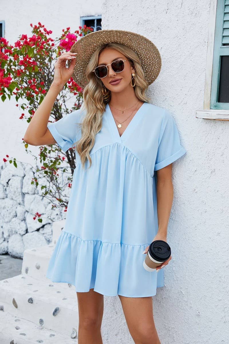 V Neck Tiered Short Sleeve Dress