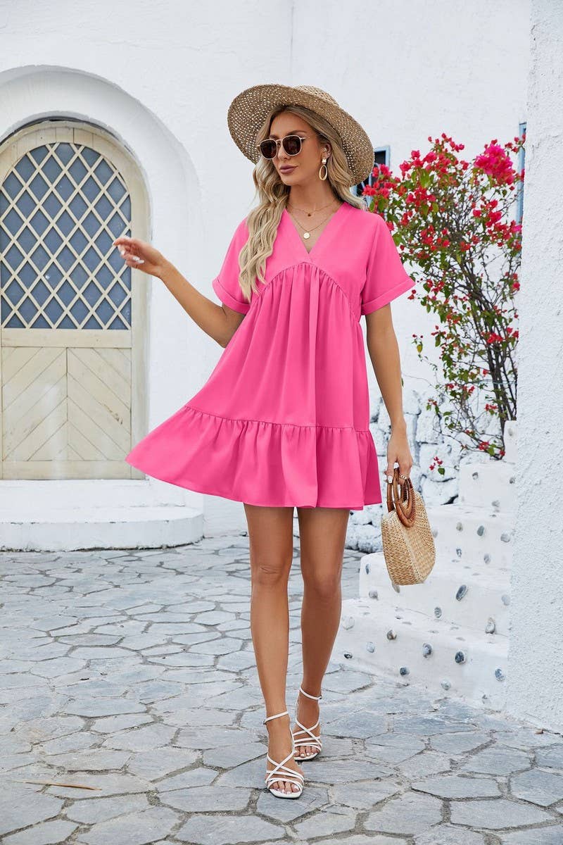 V Neck Tiered Short Sleeve Dress