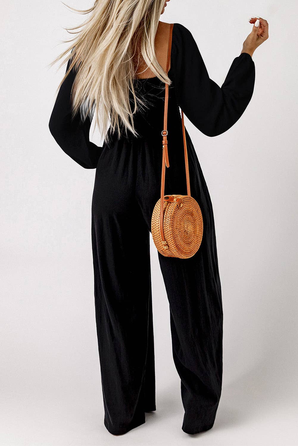 Smocked Long Sleeve Pocketed Jumpsuit