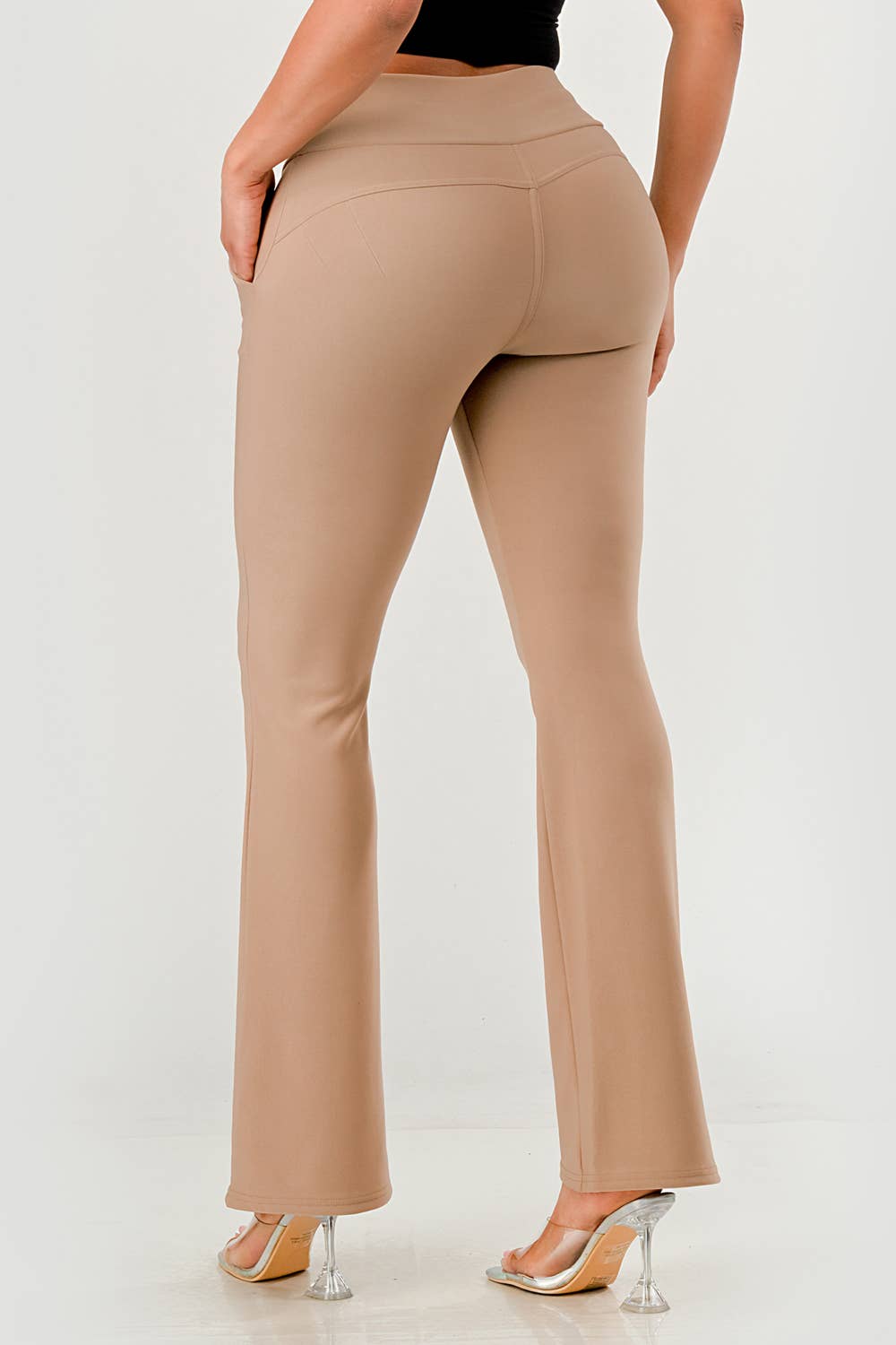 Womens Tummy Control Butt Sculpting Flare Pants With Pockets - Red