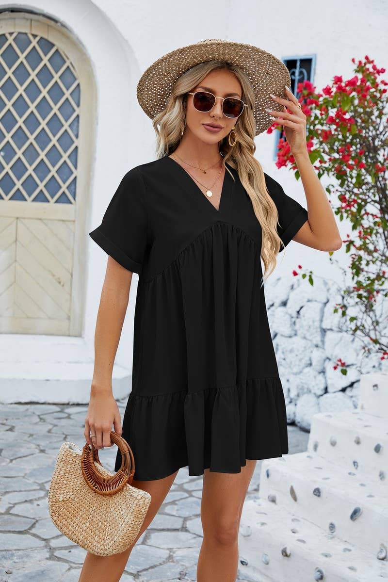 V Neck Tiered Short Sleeve Dress