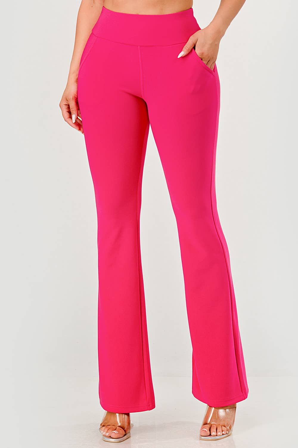 Womens Tummy Control Butt Sculpting Flare Pants With Pockets - Red