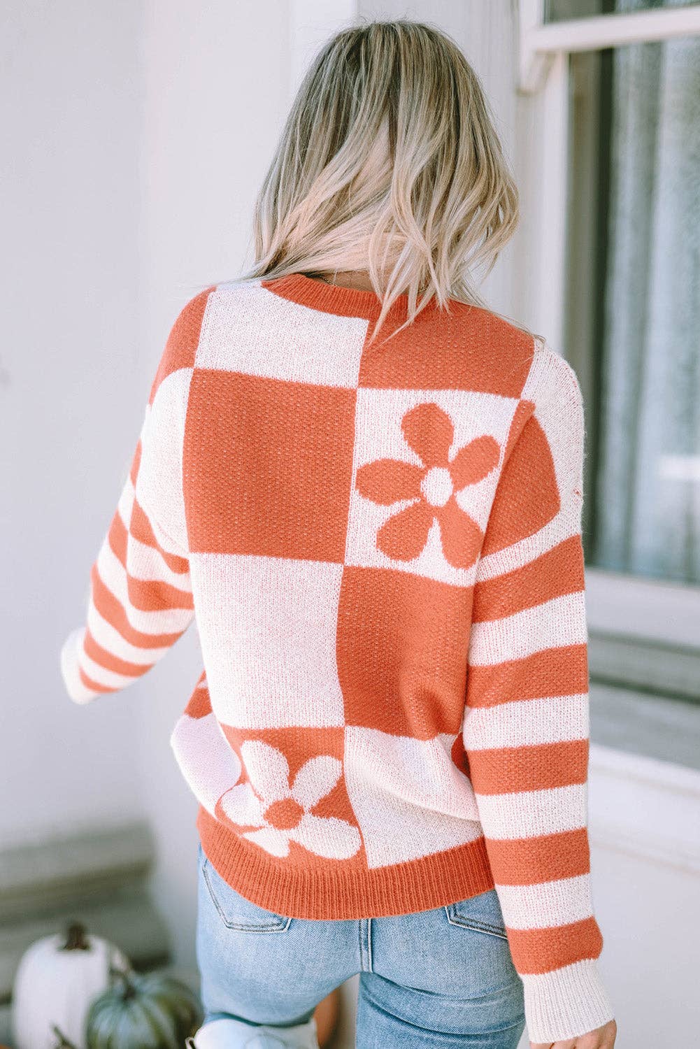 Checker Floral Stripe Patchwork Sweater