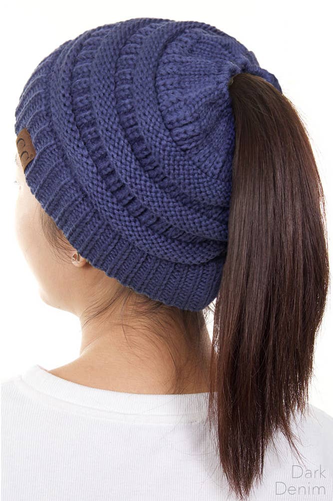 C.C Solid Color Ponytail Messy Bun Beanie