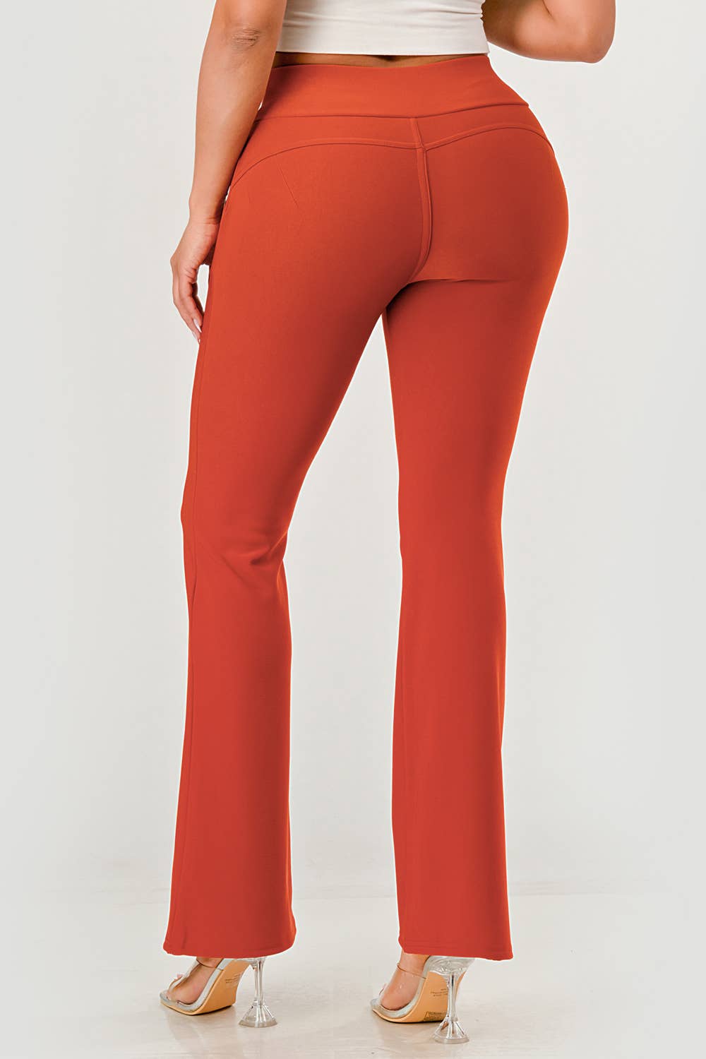 Womens Tummy Control Butt Sculpting Flare Pants With Pockets - Red