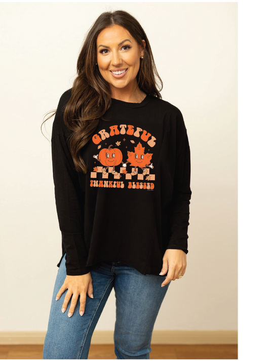 Grateful, Thankful and Blessed" on Black Sweatshirt