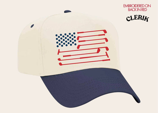 Grace & Emma USA Golf Clubs on Tan Cap with Navy Bill