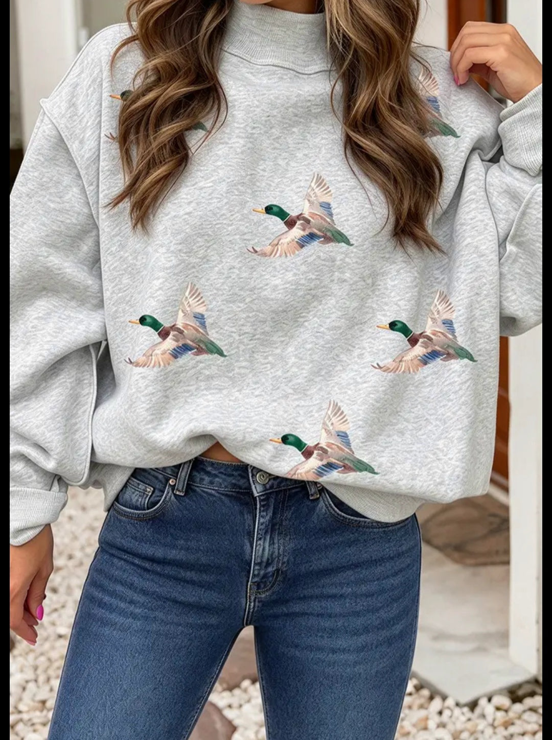 Mallard Duck and Lucky Reversible Mock Neck Sweatshirt