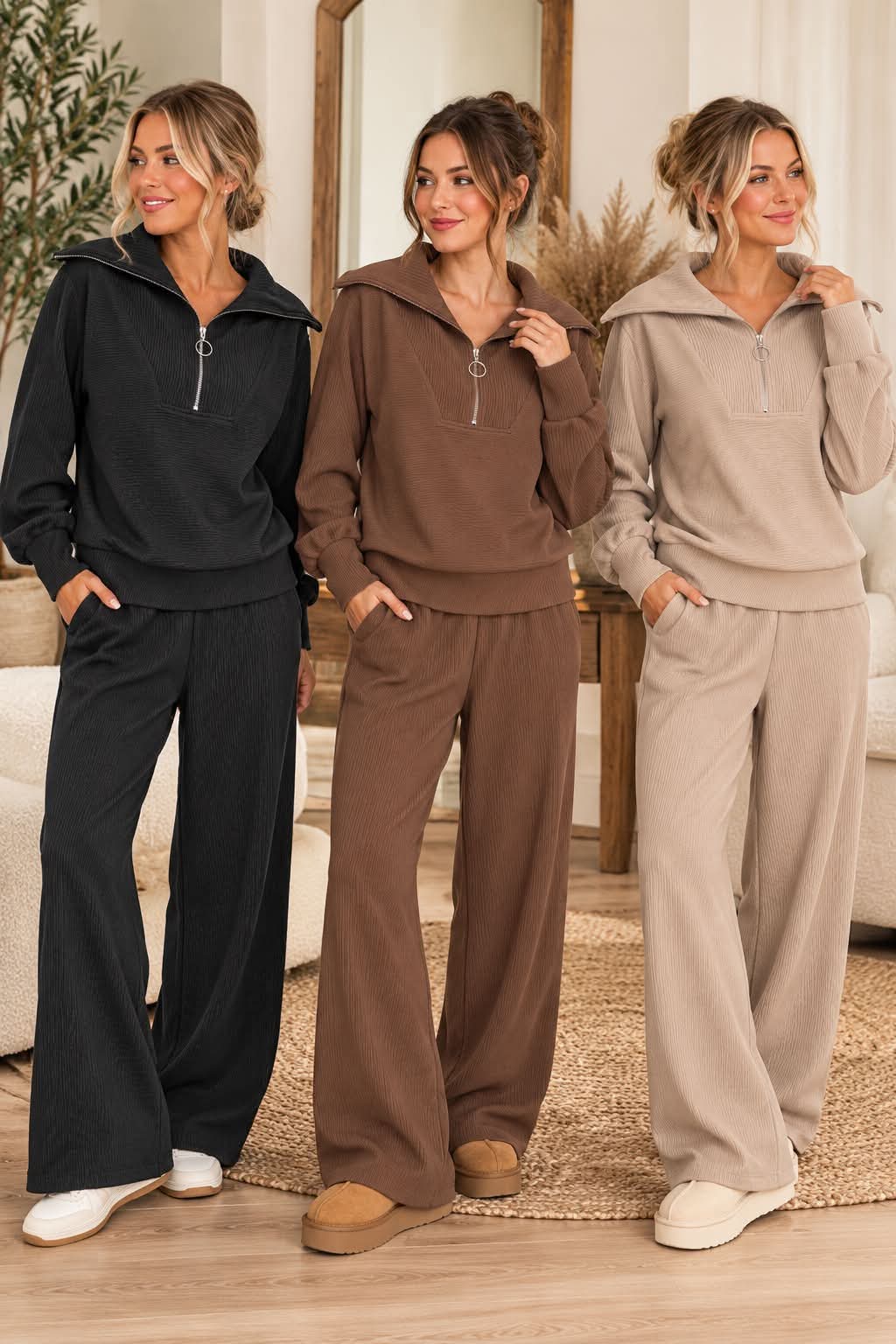 Ribbed High Neck Zenana Set
