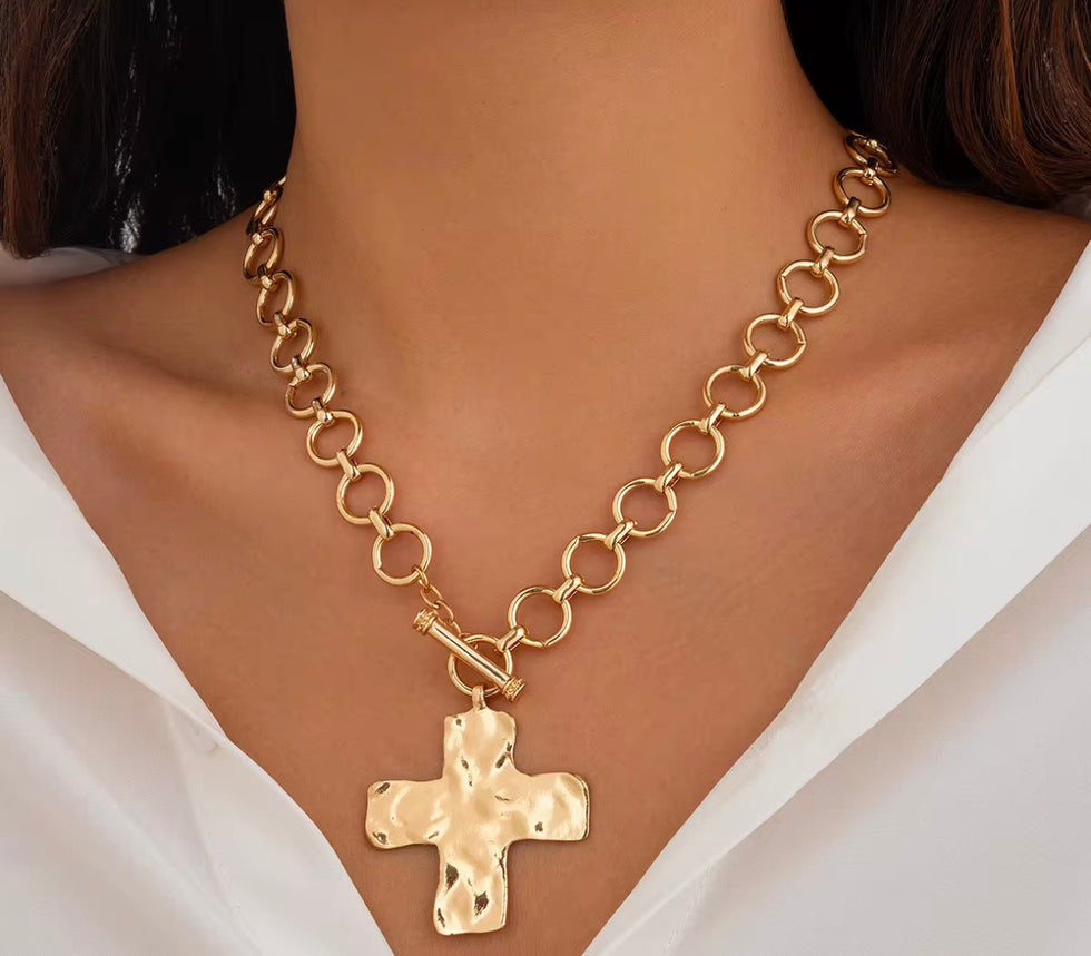 Hammered Cross Necklace