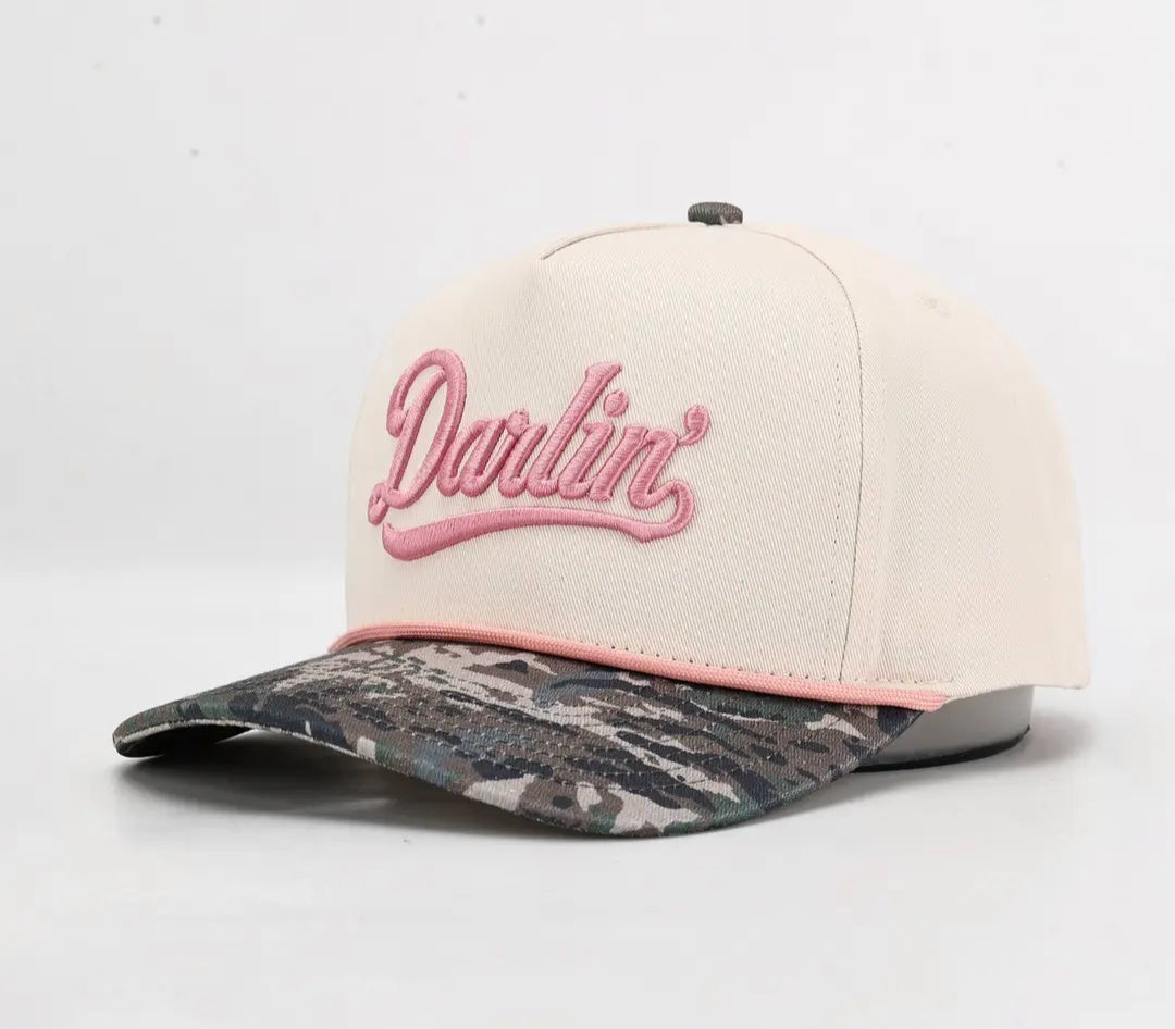 Darlin' Script Hat - Cream/Camo Bill