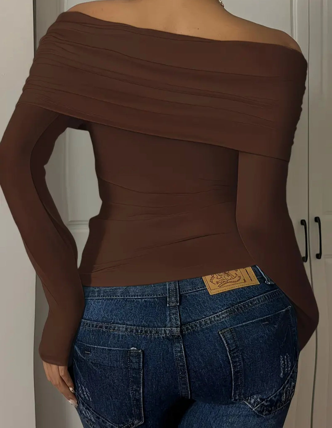 Solid Color Long Sleeve Off Shoulder Top