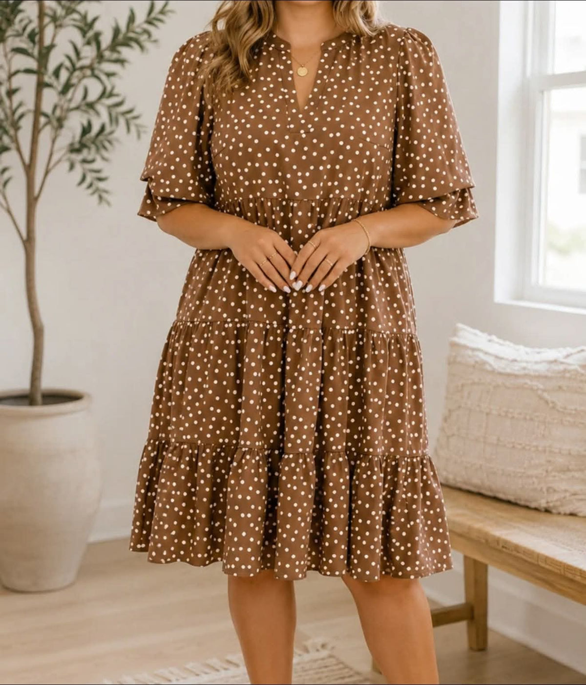 Brown Polka Dot Plus Dress Preorder