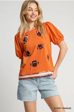 UMGEE Burnt Orange Football Round Neck top