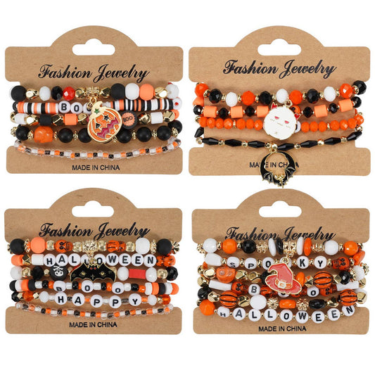 HALLOWEEN PUMPKIN GHOST BEADED BRACELET