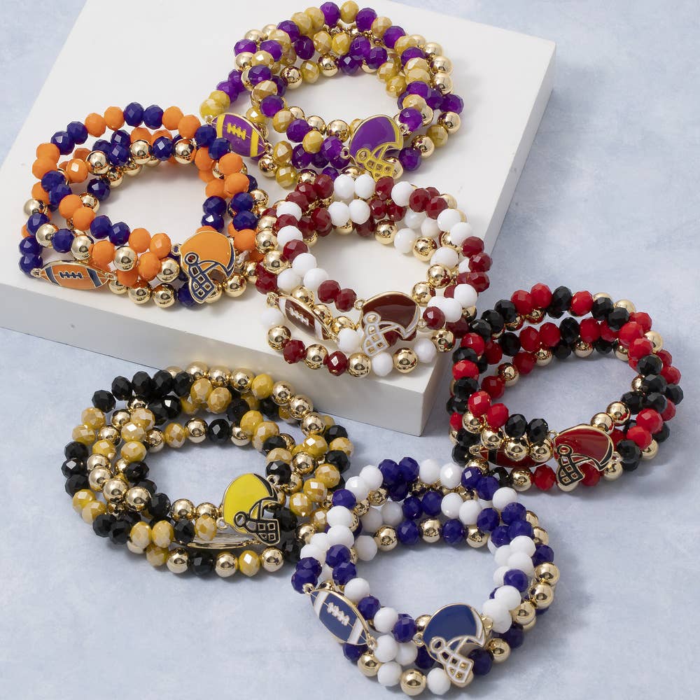 Enamel Football Charm Crystal Bead Bracelet - Red and Black