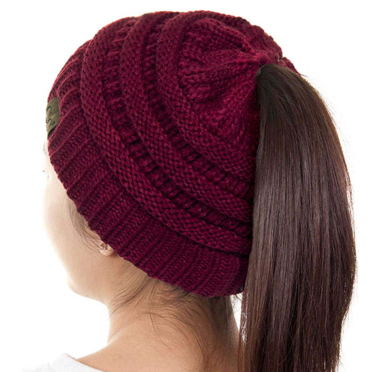 C.C Solid Color Ponytail Messy Bun Beanie