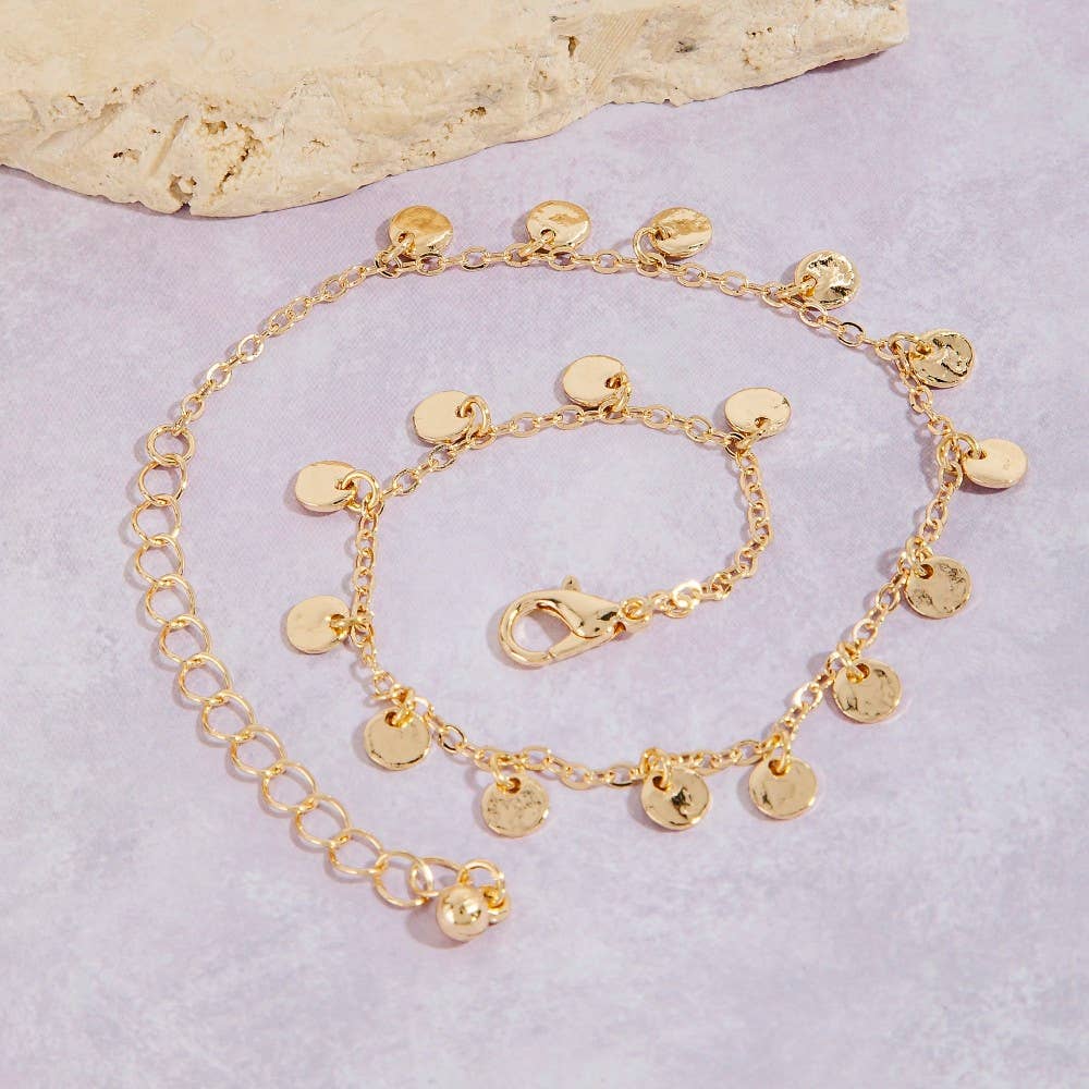 Mini Hammered Coins Chain Anklet - Silver