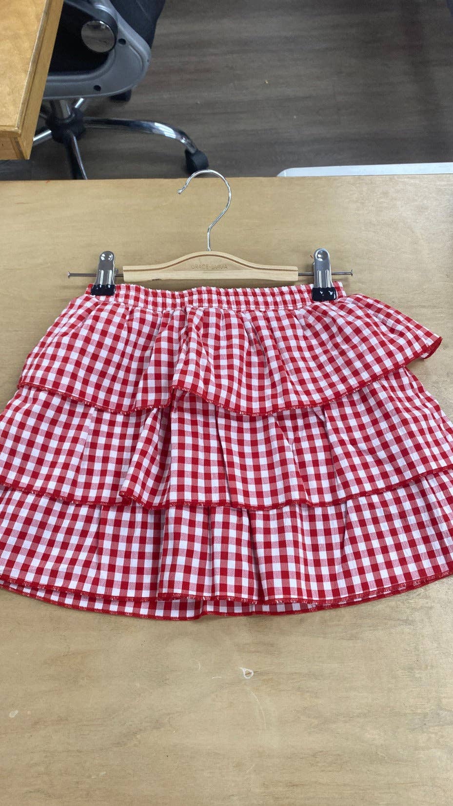 Girls' Red Gingham Ruffle Skirt with Shorts