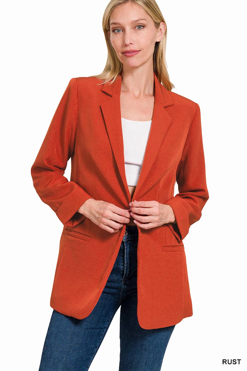Zenana WOVEN OPEN FRONT CLASSIC BLAZER - Black