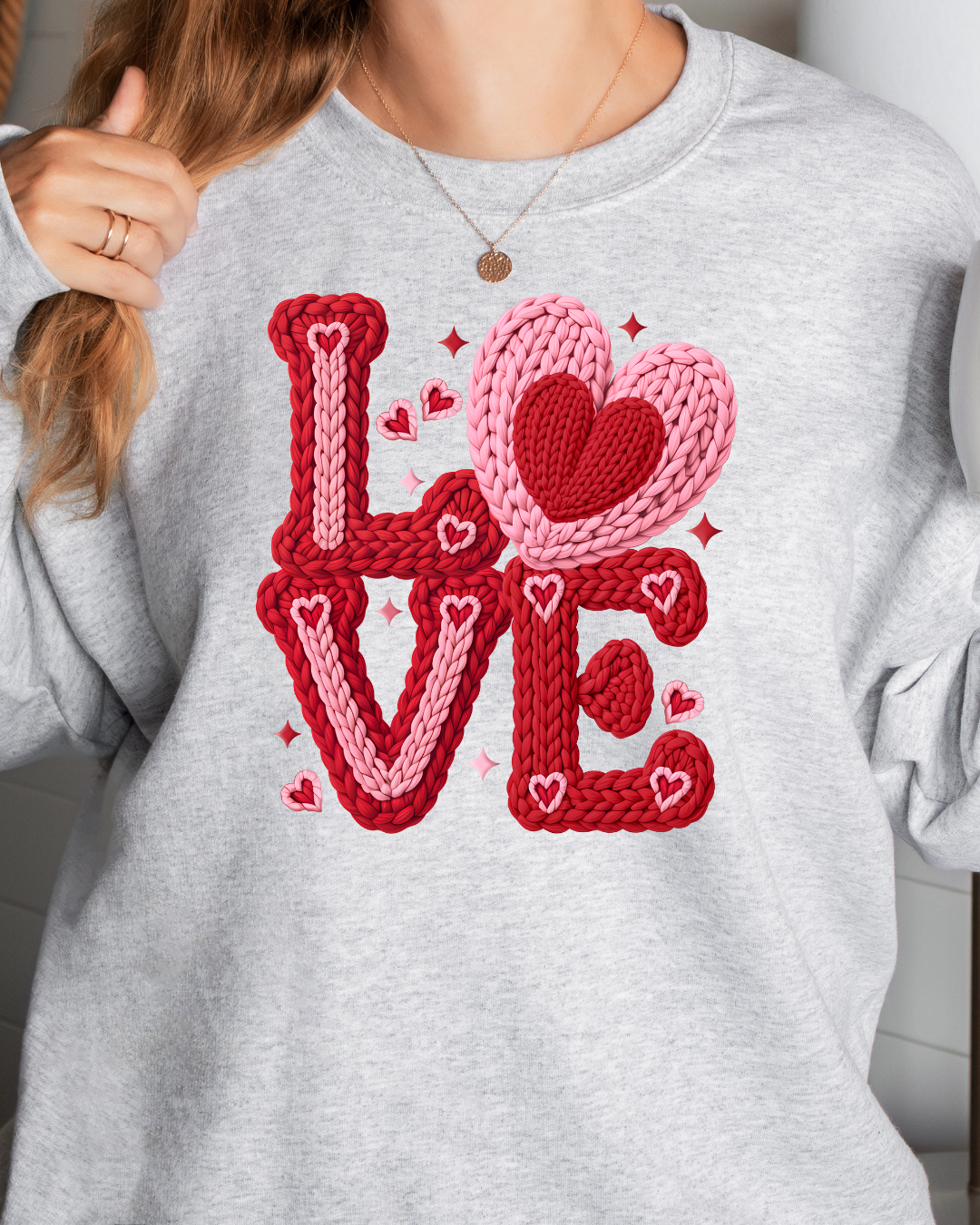 Stacked Faux Crochet Love Sweatshirt